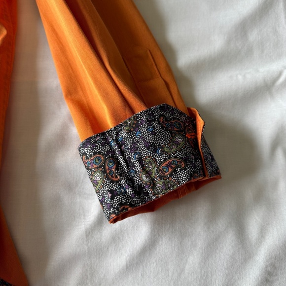 Blu by Polifroni Men's Long Sleeve Casual Dress Shirt Burnt Orange XL Flip Cuffs - Picture 11 of 16